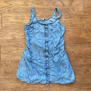 True Craft Dress Women's Size L Chambray Blue Sleeveless Button Up Tie Back